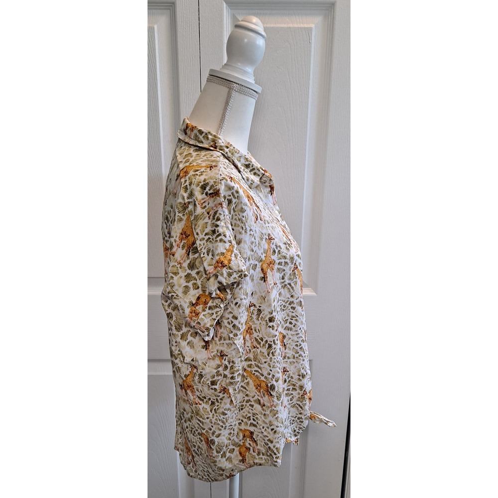 Large Giraffe Shirt By Jane And Delancey Button Down Tie Front Short Sleeve - Picture 3 of 7